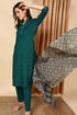 Plus Size Teal Green Pure Cotton Floral Embroidered Straight Suit Set